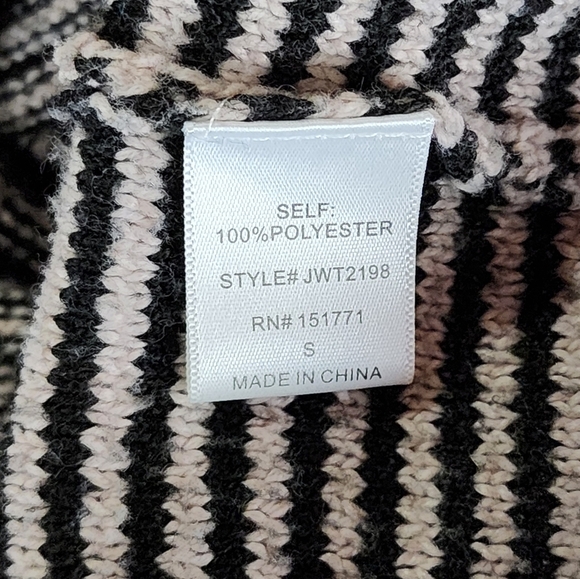 Lelis Black & Pale Pink Striped Cowl Neck Tunic Sweater S Cozy Lightweight Knit - Picture 4 of 10